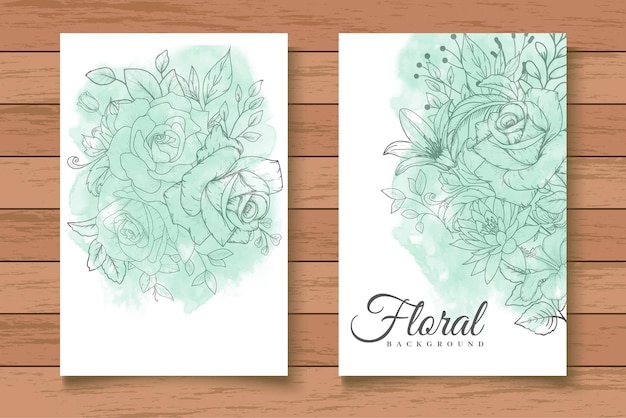 Conjunto de tarjeta de invitación de boda floral de dibujo a mano