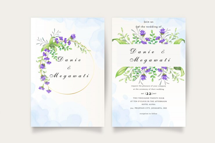 Conjunto de tarjeta de invitación de boda floral hermosa