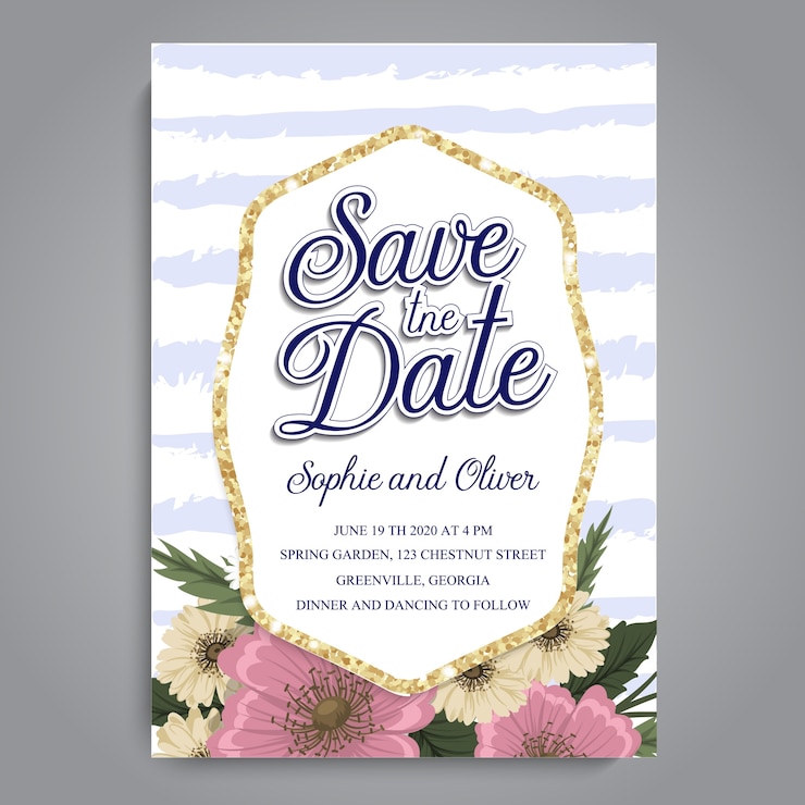 Vector conjunto de tarjeta de invitación de boda con plantilla de flor