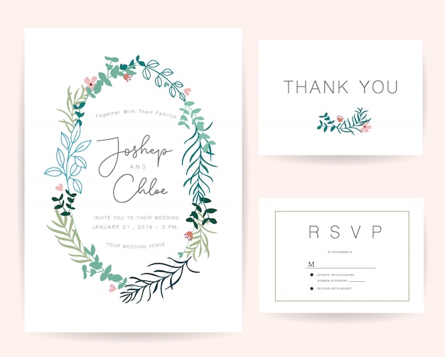 Conjunto de tarjeta de invitación de boda