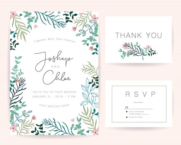 Conjunto de tarjeta de invitación de boda