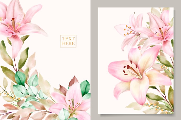 Vector conjunto de tarjeta de invitación de flor de lirio de acuarela