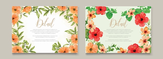 Conjunto de tarjeta de invitación floral acuarela dibujada a mano