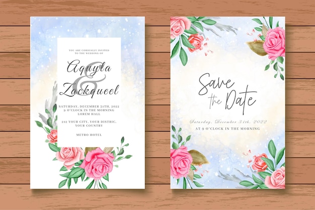 Vector conjunto de tarjeta de invitación floral hermosa acuarela