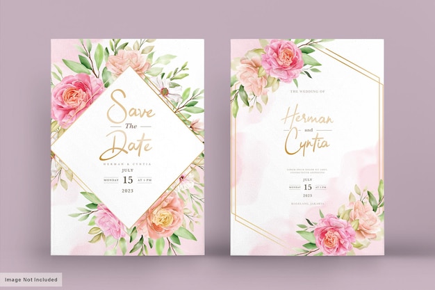 Conjunto de tarjeta de invitación floral de primavera acuarela