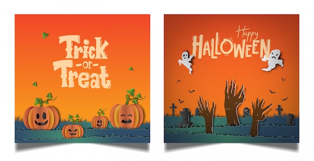 Conjunto de tarjeta naranja de halloween