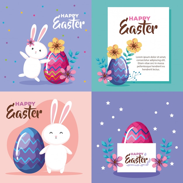 Conjunto de tarjeta de pascua feliz con decoración