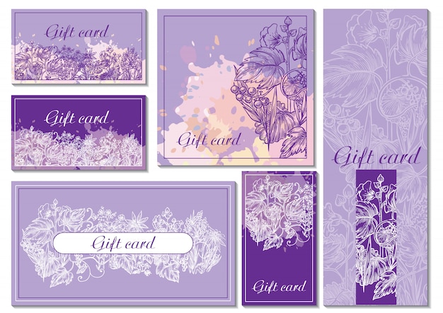 Conjunto de tarjeta de regalo floral violeta