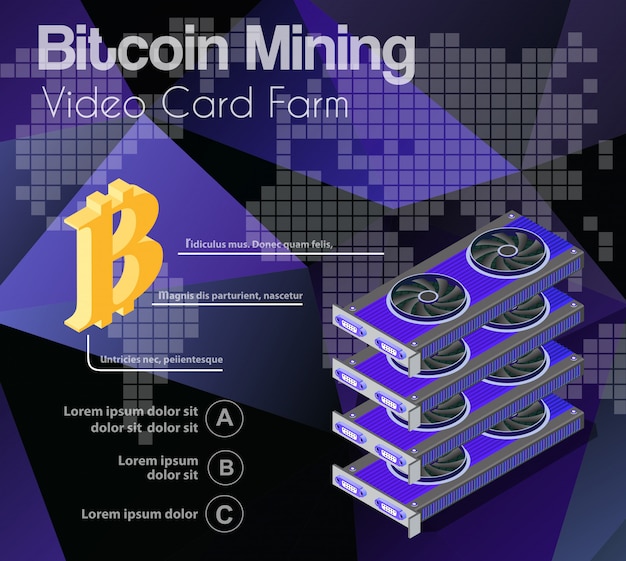 Vector conjunto de tarjeta de video de minería bitcoin