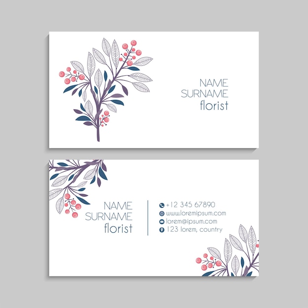 Conjunto de tarjeta de visita floral.