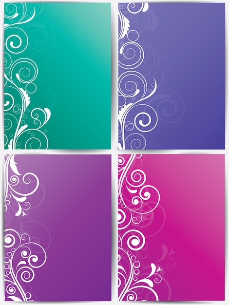 Vector conjunto de tarjetas abstractas con flores