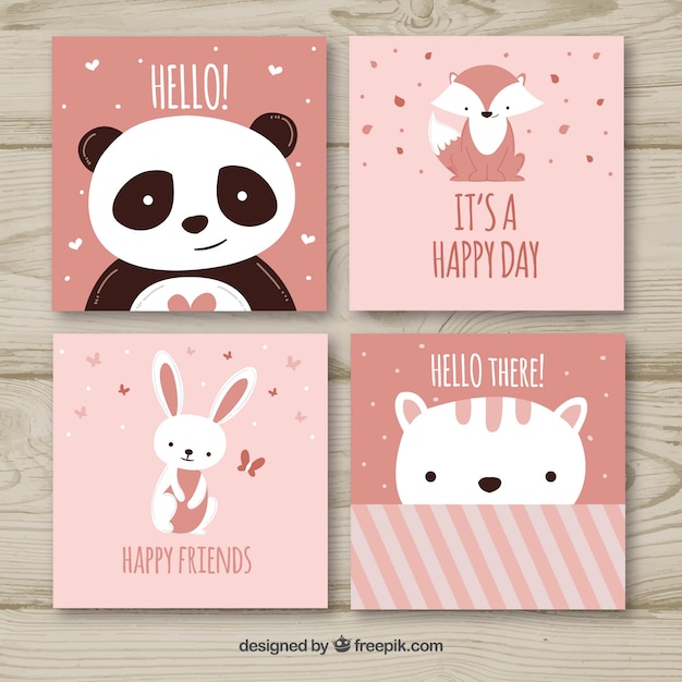 Conjunto de tarjetas adorables con animales