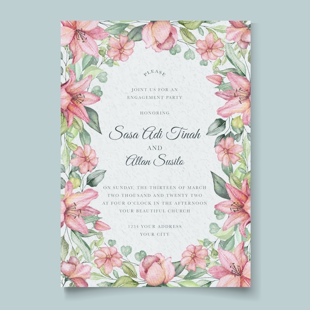 Conjunto de tarjetas de boda con elementos florales en acuarela