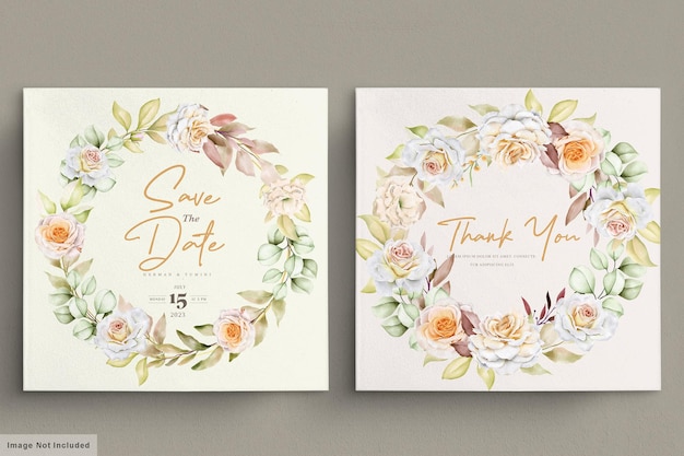 conjunto de tarjetas de boda florales románticas dibujadas a mano