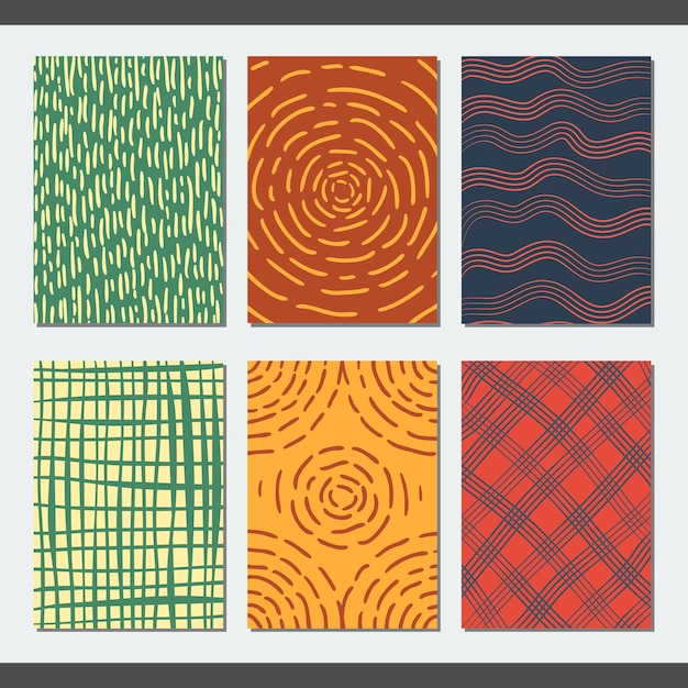 Conjunto de tarjetas creativas vectoriales dibujo a mano sobre fondo colorido tarjetas abstractas vectoriales