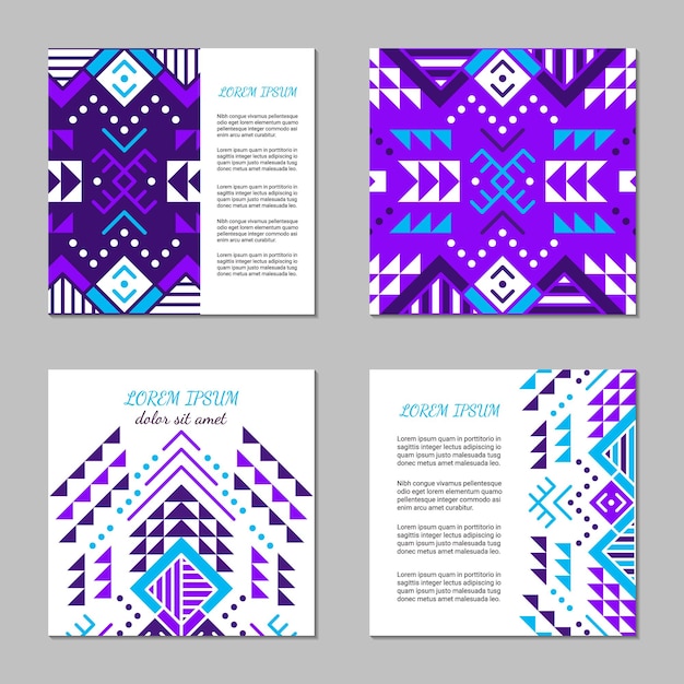 Conjunto de tarjetas cuadradas coloridas de estilo azteca Diseño de patrón indio americano