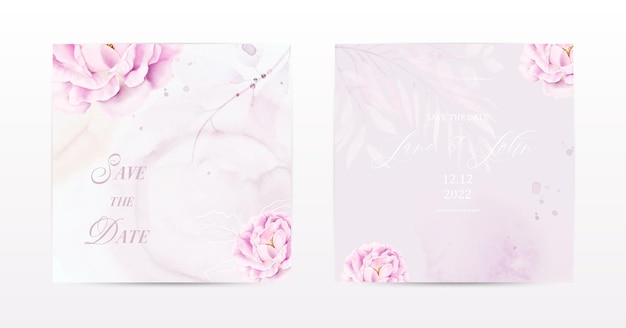 Conjunto de tarjetas cuadradas diseñadas con acuarela de flores rosas rosadas colección acuarela vector botánico adecuado para invitación de boda guardar la fecha gracias o tarjeta de felicitación