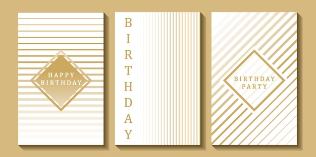 Conjunto de tarjetas de cumpleaños de lujo sobre un fondo blanco Diseño moderno dorado y blanco