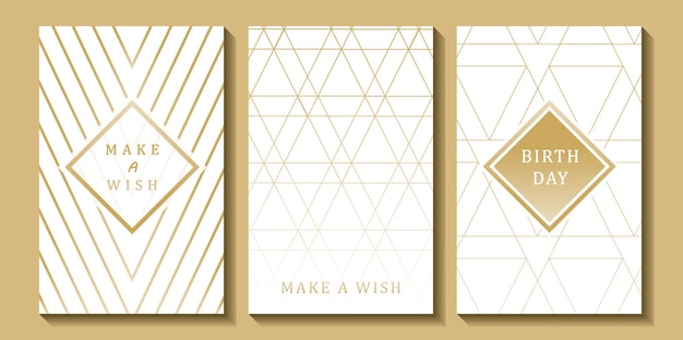 Conjunto de tarjetas de cumpleaños de lujo sobre un fondo blanco Diseño moderno dorado y blanco