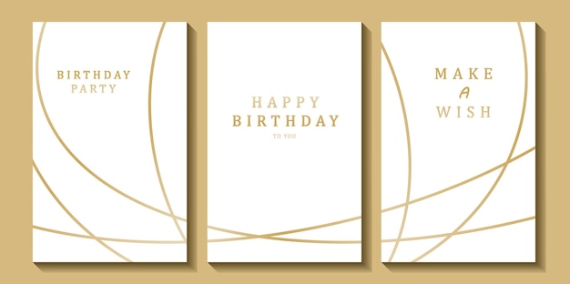 Conjunto de tarjetas de cumpleaños de lujo sobre un fondo blanco Diseño moderno dorado y blanco