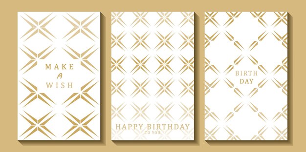 Conjunto de tarjetas de cumpleaños de lujo sobre un fondo blanco Diseño moderno dorado y blanco