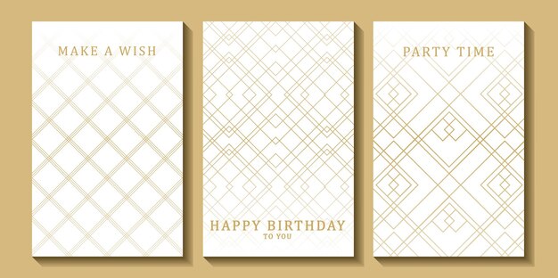 Conjunto de tarjetas de cumpleaños de lujo sobre un fondo blanco Diseño moderno dorado y blanco