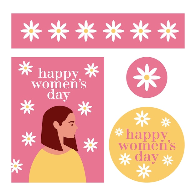 Conjunto de tarjetas del día de la mujer vector