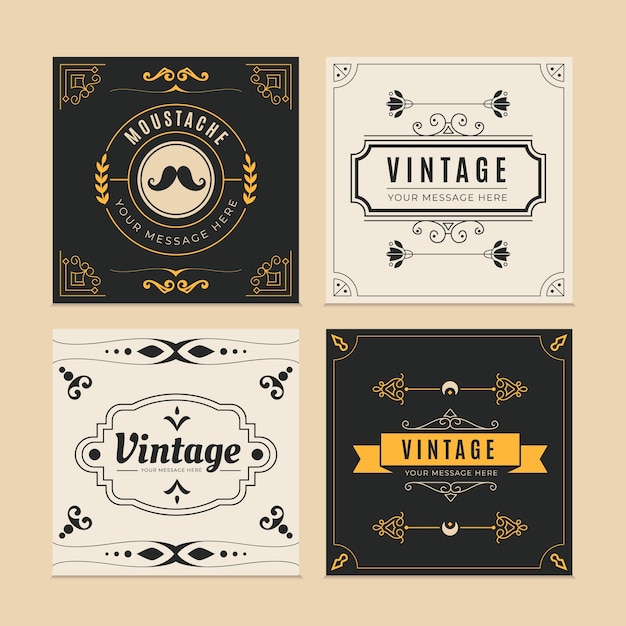 Vector conjunto de tarjetas de elementos de diseño vintage