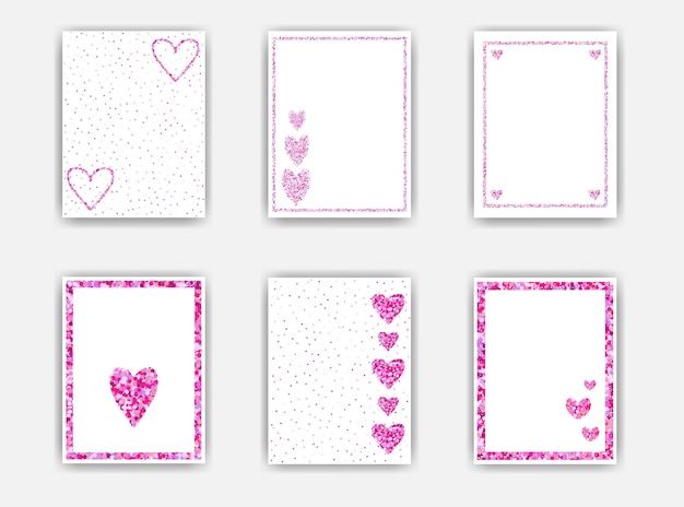 Conjunto de tarjetas de felicitación abstractas con corazones rosas