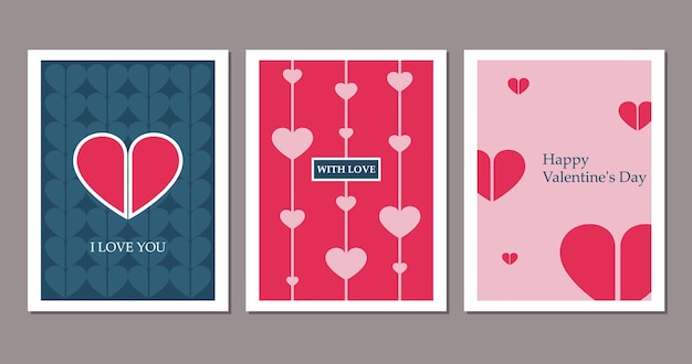 Conjunto de tarjetas de felicitación del día de San Valentín Ilustración vectorial en estilo plano