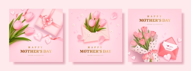 Conjunto de tarjetas de felicitación feliz día de la madre