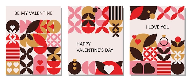 Conjunto de tarjetas de felicitación geométricas para el Día de San Valentín Mosaico carteles pancartas diseño abstracto de moda