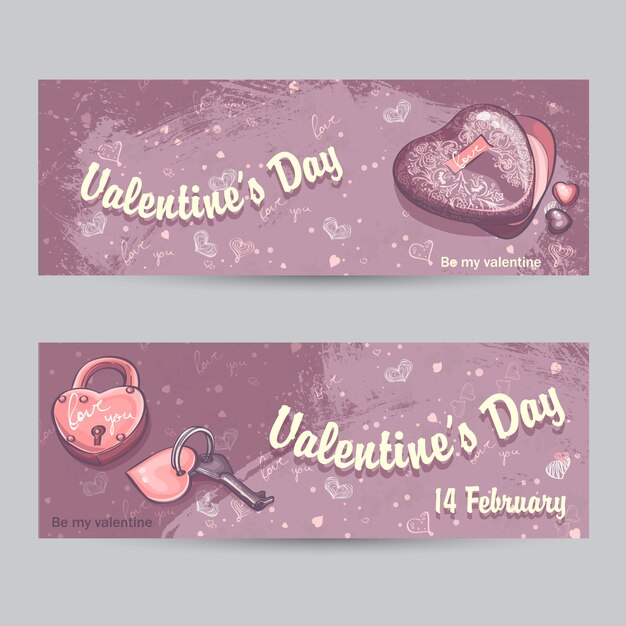 Conjunto de tarjetas de felicitación horizontales para el día de san valentín