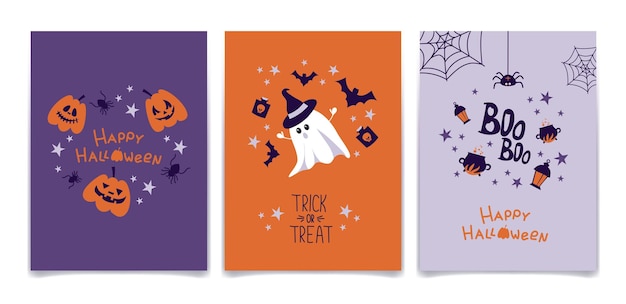 Vector conjunto de tarjetas de felicitación de invitaciones de fiesta de halloween