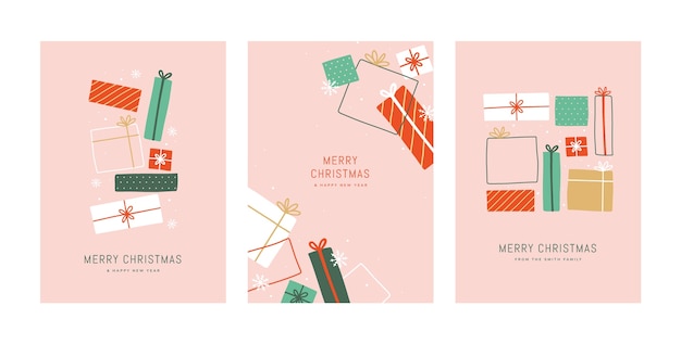 Conjunto de tarjetas de felicitación minimalistas de navidad planas
