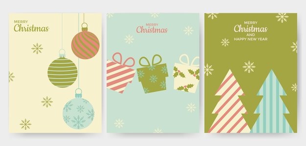 Conjunto de tarjetas de felicitación de Navidad y Año Nuevo Ilustración vectorial para fondo y tarjeta de felicitación