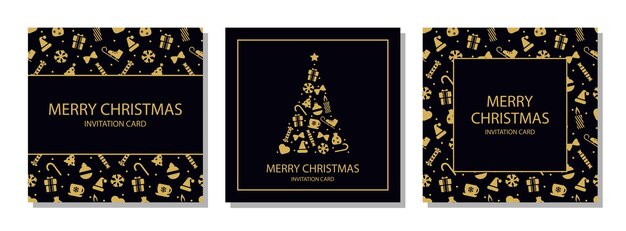 Conjunto de tarjetas de felicitación de Navidad y Año Nuevo con letras carteles de lujo folletos