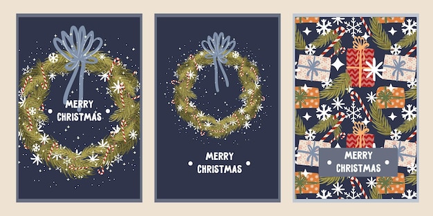 conjunto de tarjetas de felicitación de Navidad y Año Nuevo