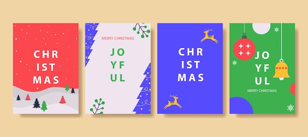 Vector conjunto de tarjetas de felicitación de navidad y año nuevo