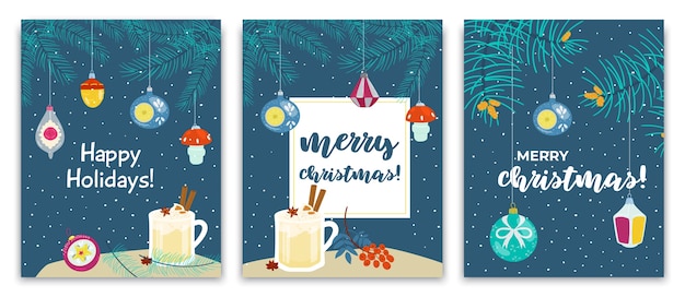 Conjunto de tarjetas de felicitación de navidad