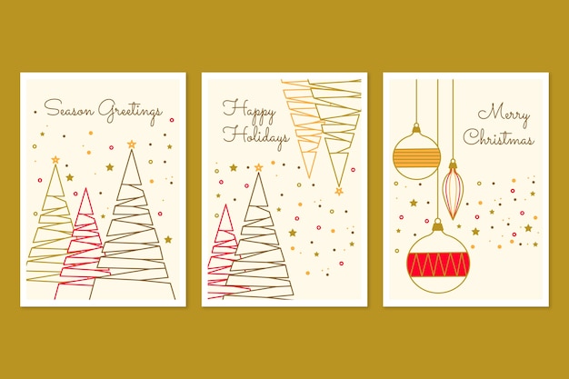 Vector conjunto de tarjetas de felicitación de temporada navideña plana