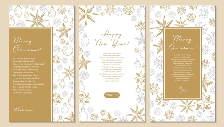 Vector conjunto de tarjetas de felicitación verticales feliz navidad y próspero año nuevo