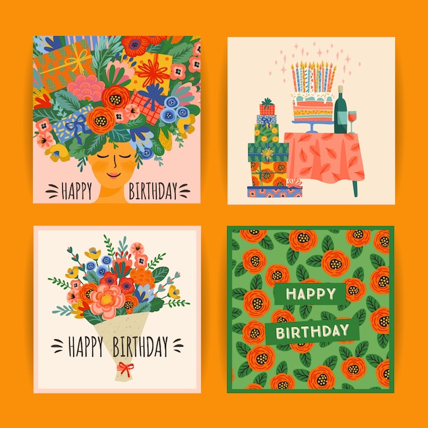 Conjunto de tarjetas de feliz cumpleaños