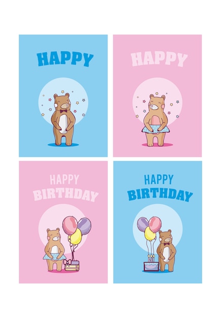 Conjunto de tarjetas de feliz cumpleaños