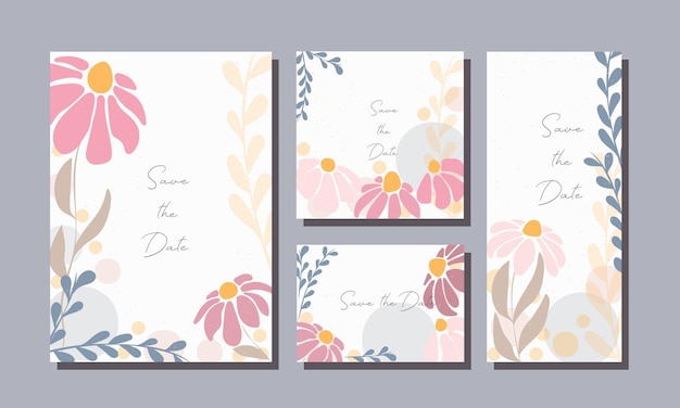 Un conjunto de tarjetas con flores y la palabra guardar la fecha.