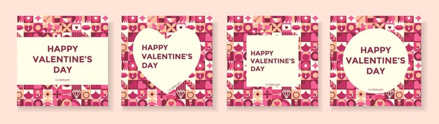 Conjunto de tarjetas de formas geométricas abstractas con símbolo de amor para el feliz día de san valentín