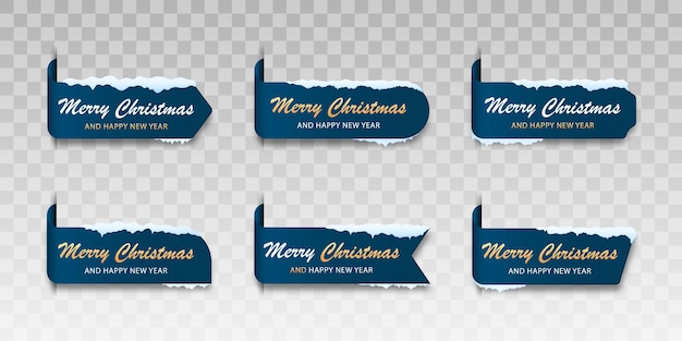 Conjunto de tarjetas de invierno azul etiqueta feliz navidad para feliz navidad con nieve