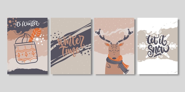 Conjunto de tarjetas de invierno creativas artísticas.