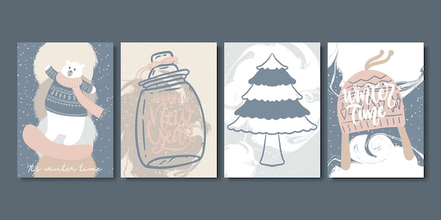 Conjunto de tarjetas de invierno creativas artísticas.