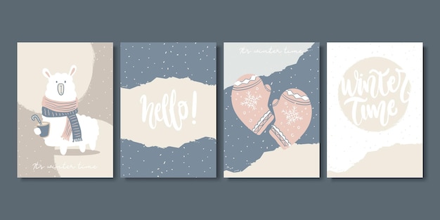 Conjunto de tarjetas de invierno creativas artísticas.